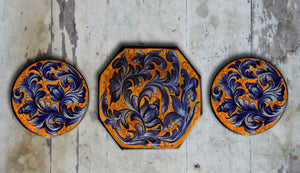Hand painted set of 3 Talavera inspired Wall Plates-005