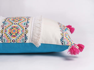 Embroidered pillow cover, multicoloured, handmade, bohemian, 14X21 inches