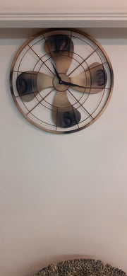 Metal Gold Industrial Fan Wall Clock