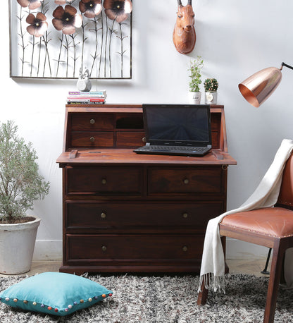 Malabar storage study desk in honey finish home placement