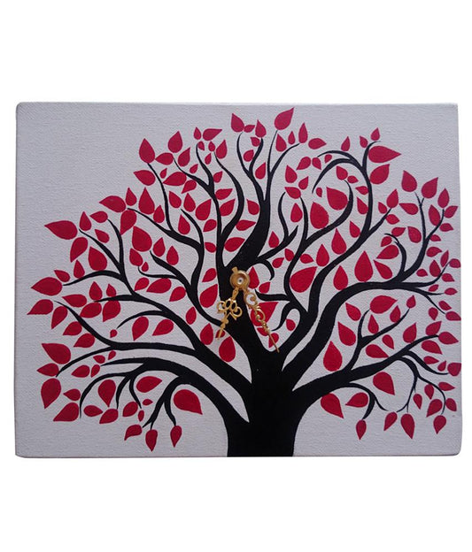 Kalasiddhiart Hand painted Wall Clock "The Red Tree"