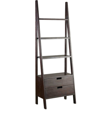 Ladder Design Bookcase With 2 Drawer Espresso Walnut Finish in white background