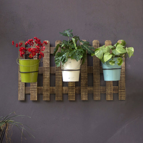 Wall Planter - Lacquered Wood and Painted Metal