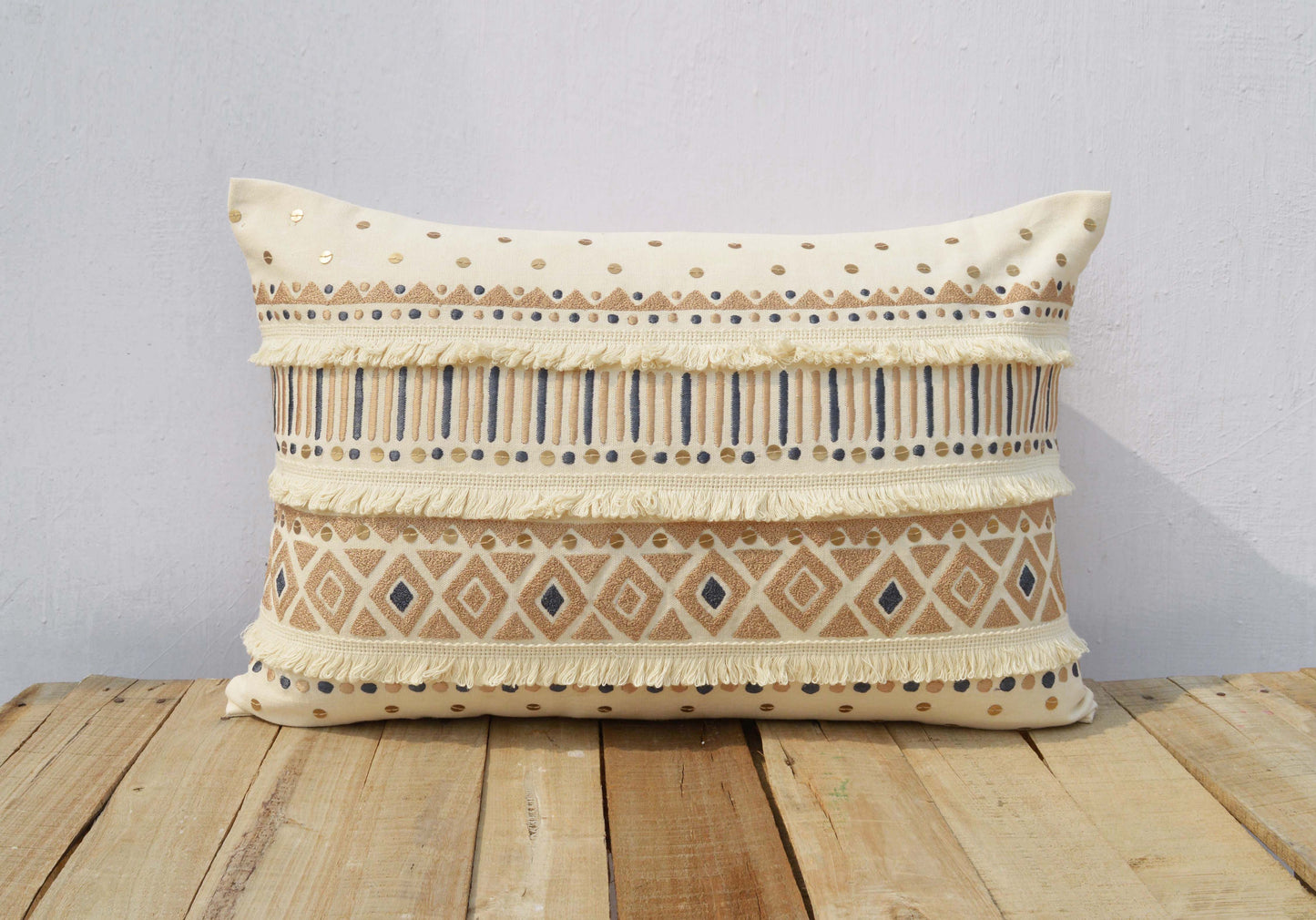 Cream colour pillow cover, embroidered II