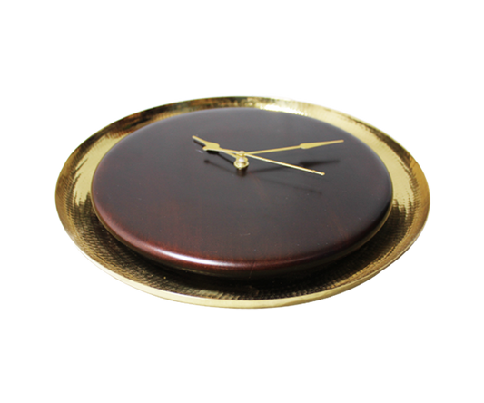 Aevum Wood and Brass Wall Clock - Brown & Gold